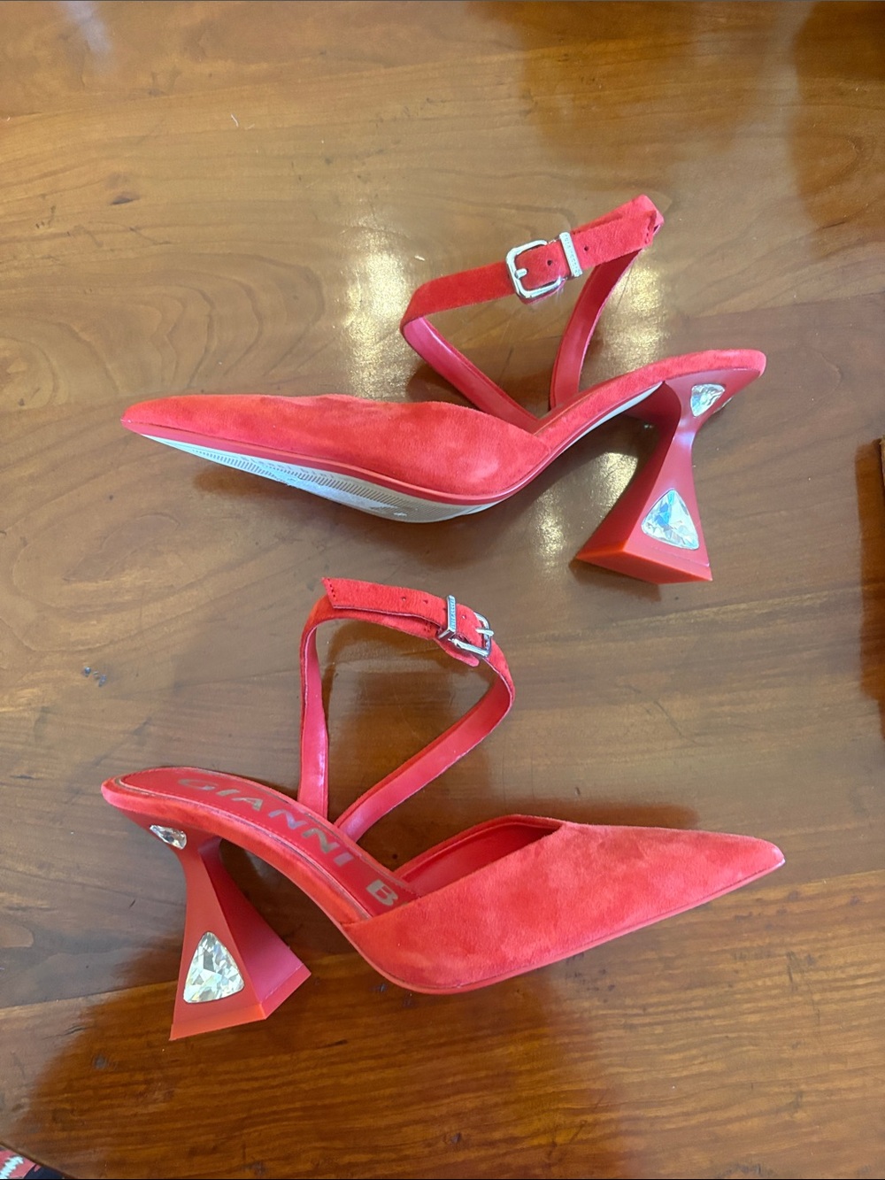 Gianni‎ Bini Tallia Red Suede Asymmetrical Jewel Embellished Pumps NEW - Picture 6 of 12